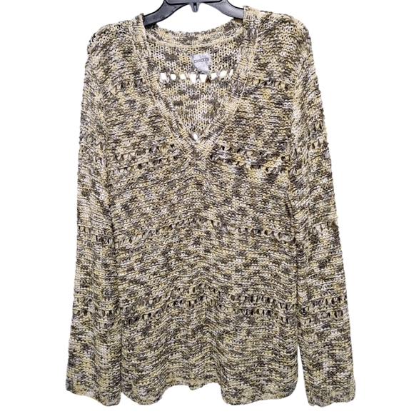 Chico's Sweaters - Chico's Gray Yellow Stretch Knit V Neck Sweater Women's Size 3 (XL)
